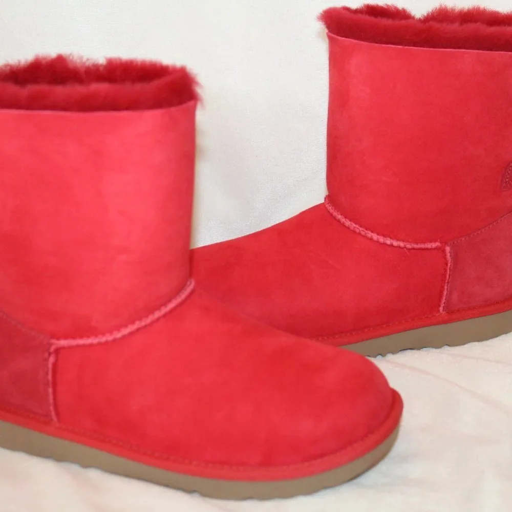NIB‎ UGG GIRL'S BAILEY BOW SUEDE SHEARLING CLASSIC SHORT BOOTS RED